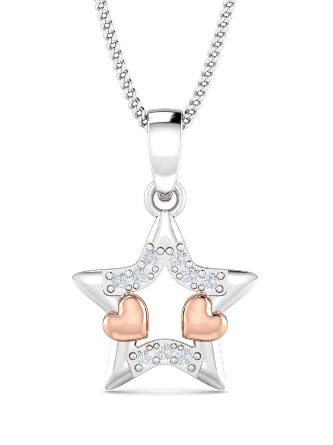 KUBERBOX Cuddling Heart Star 18K White Gold Diamond Studded Pendant-1.02g