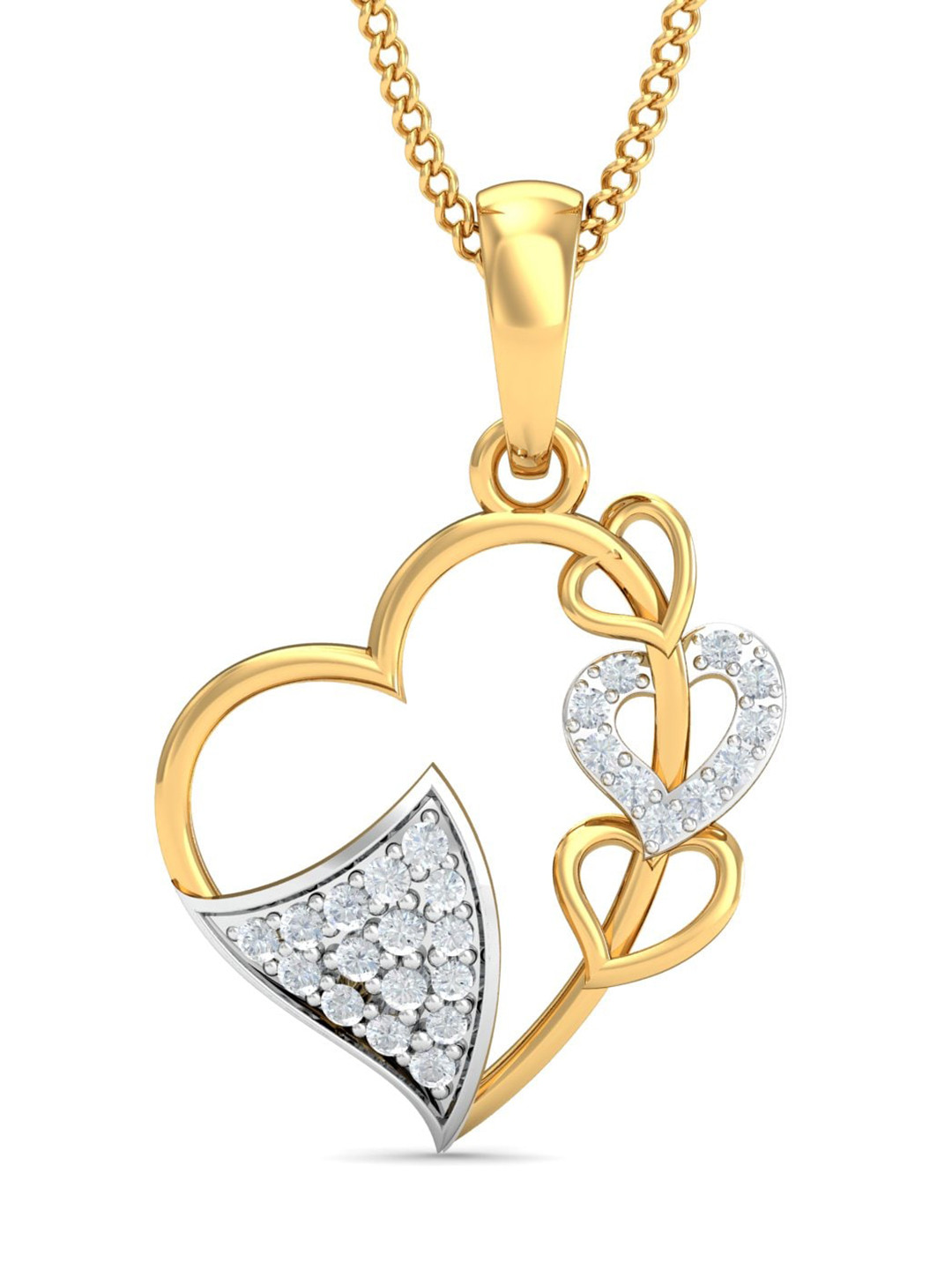KUBERBOX Chic & Abstract Heart 18KT Gold Diamond Studded Pendant-0.99gm