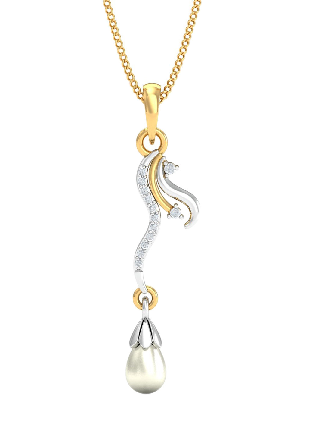 KUBERBOX Elena Graceuful 18 KT Gold Diamond-Studded & Pearl-Beaded Pendant - 0.62gm