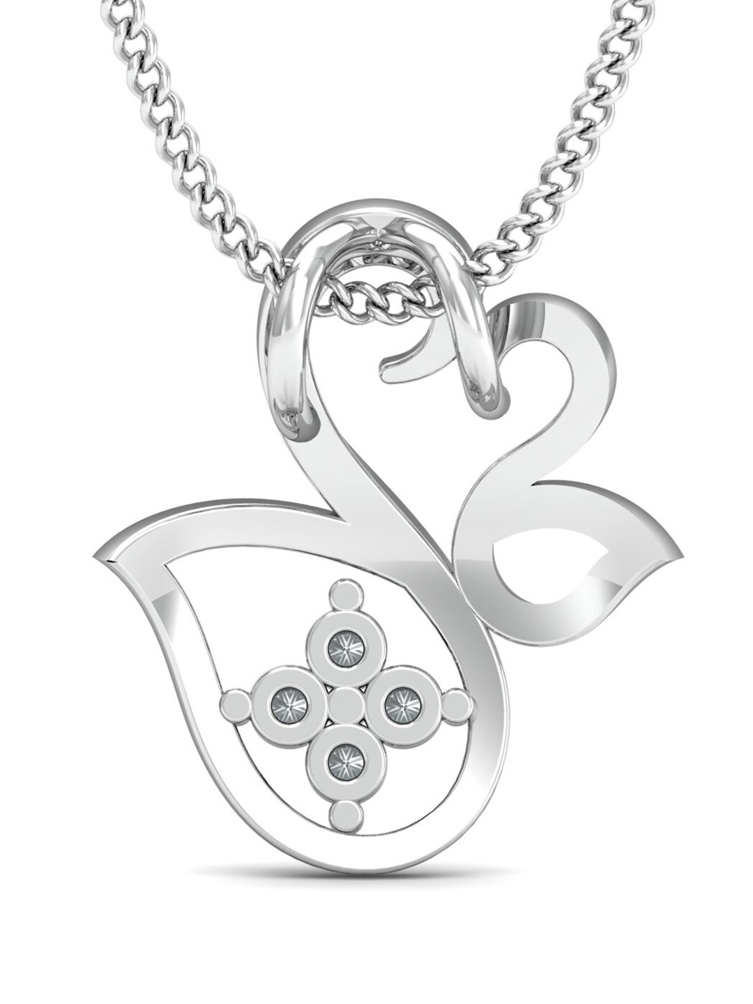 KUBERBOX Swan Pair 18KT White Gold Diamond-Studded Pendant - 0.9 gm