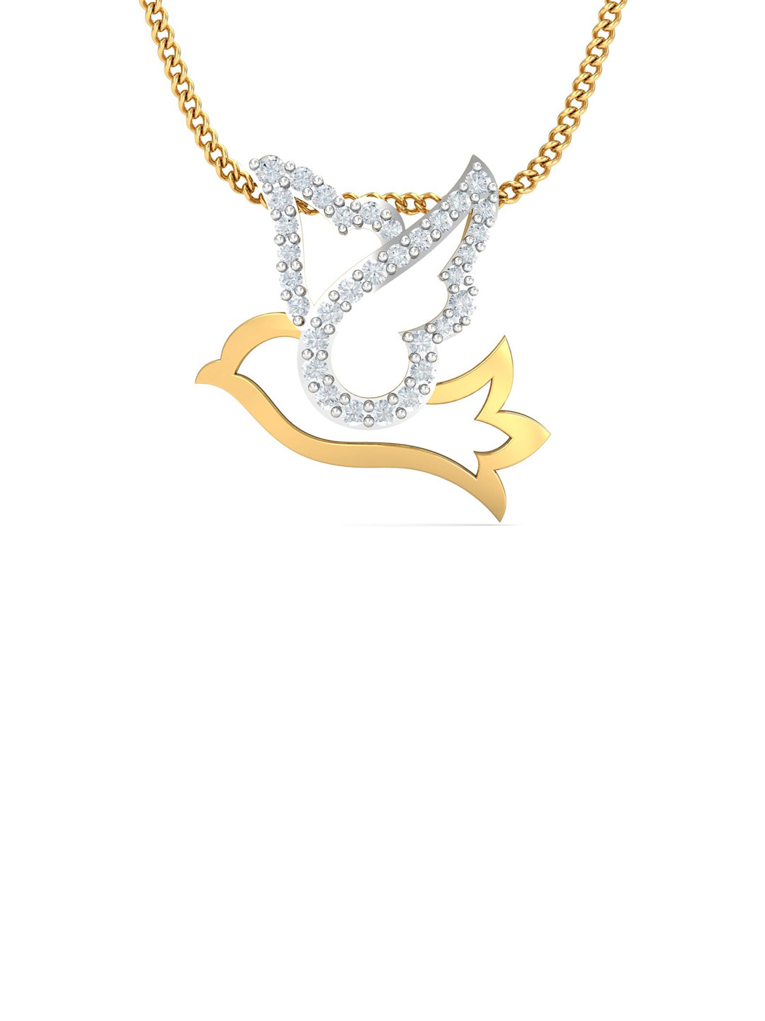 KUBERBOX 18KT Gold Diamond-Studded Sparrow Pendant- 1.44 gm