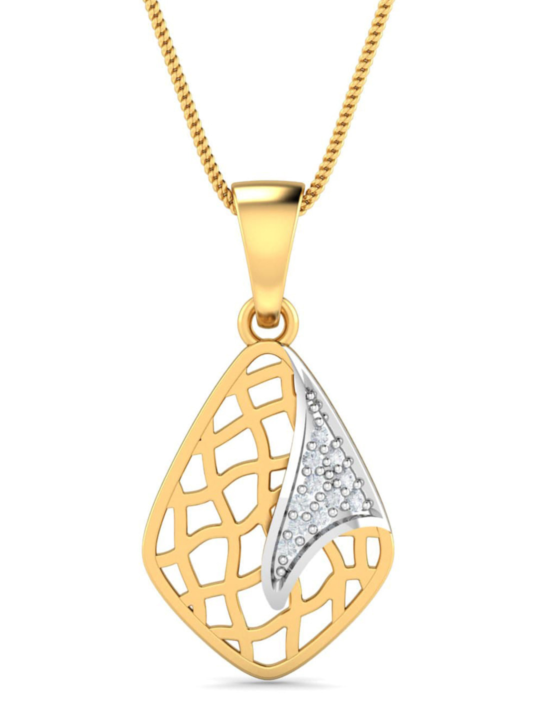 KUBERBOX Hande Filigree 18KT Gold Diamond-Studded Pendant-0.82 gm