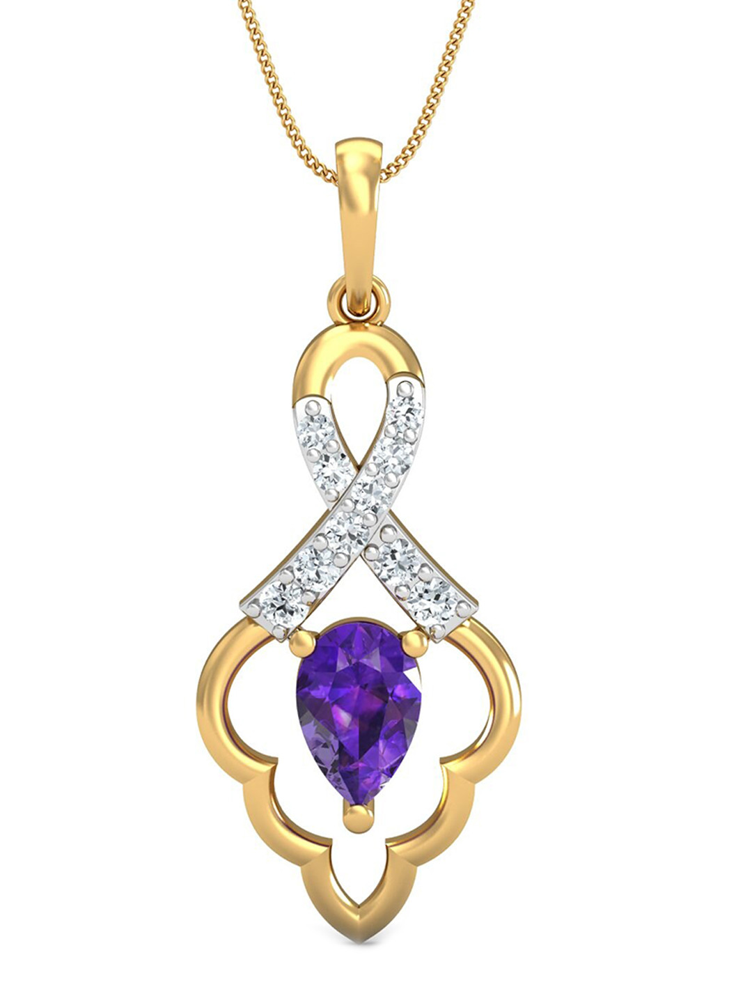 KUBERBOX Mediaeval 18KT Gold Diamond Amethyst Studded Pendant-1.99gm