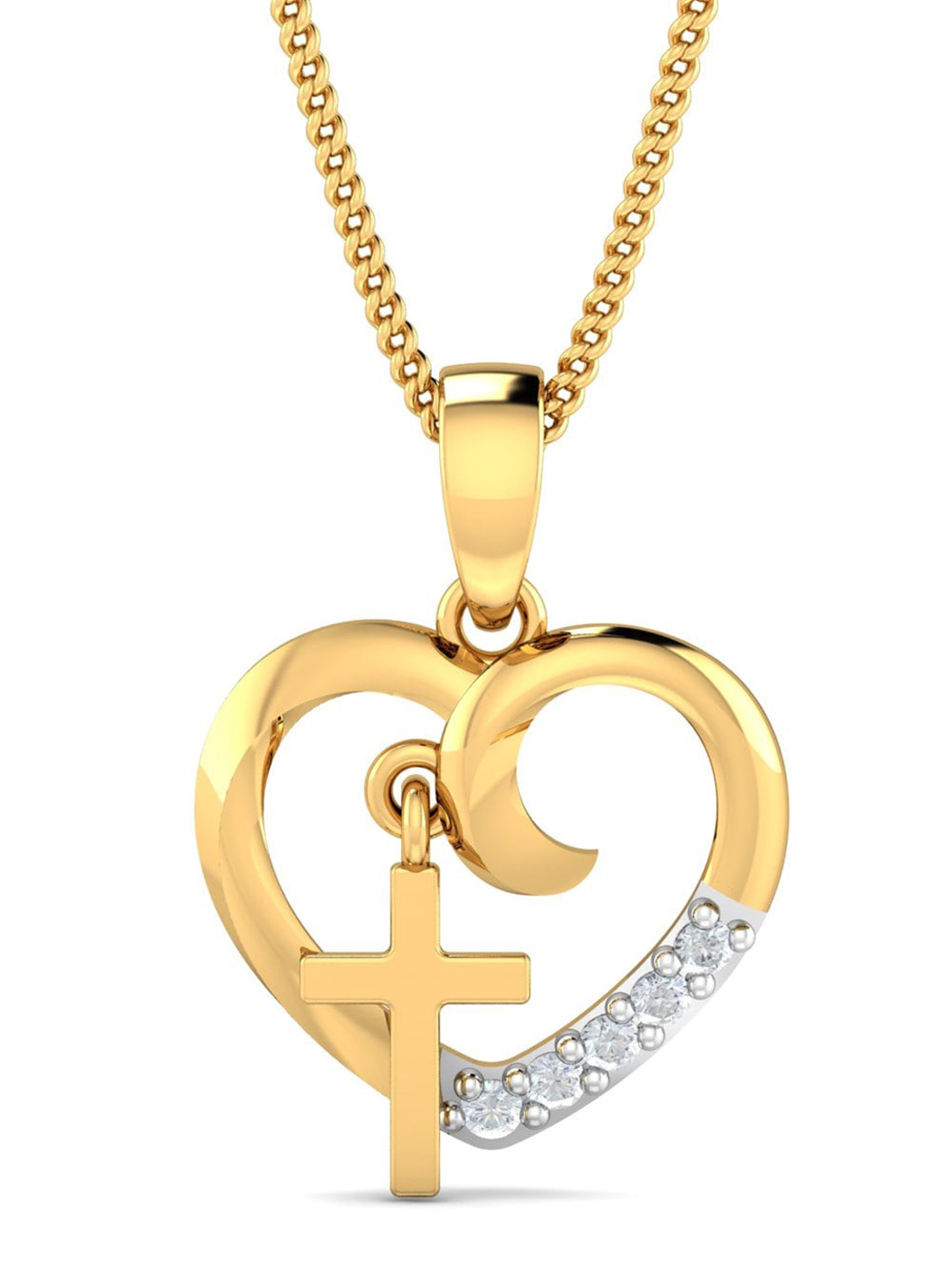 KUBERBOX 18KT Gold Christian Love Diamonds-Studded Pendant - 0.98 gm