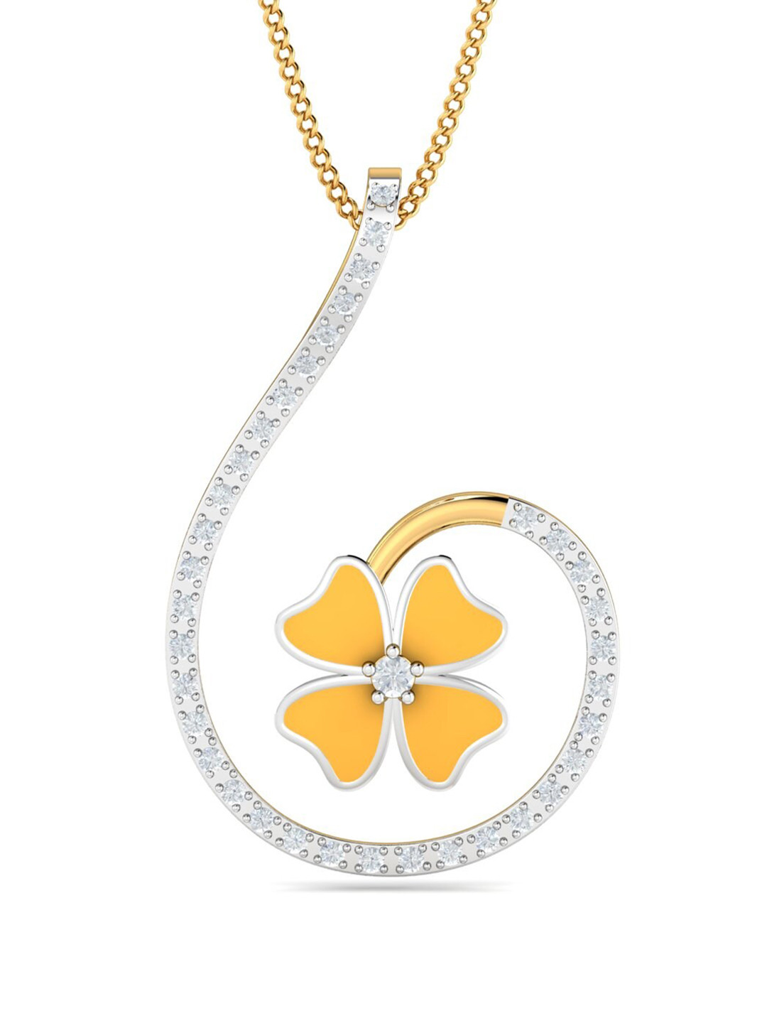 KUBERBOX Wildflower 18KT Gold Diamond Studded Pendant-1.24gm