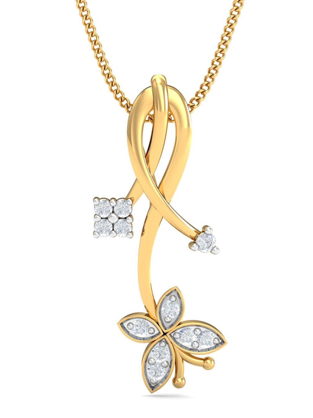 KUBERBOX Exciting Butterfly 18KT Gold Diamond-Studded Pendant 1.26 g