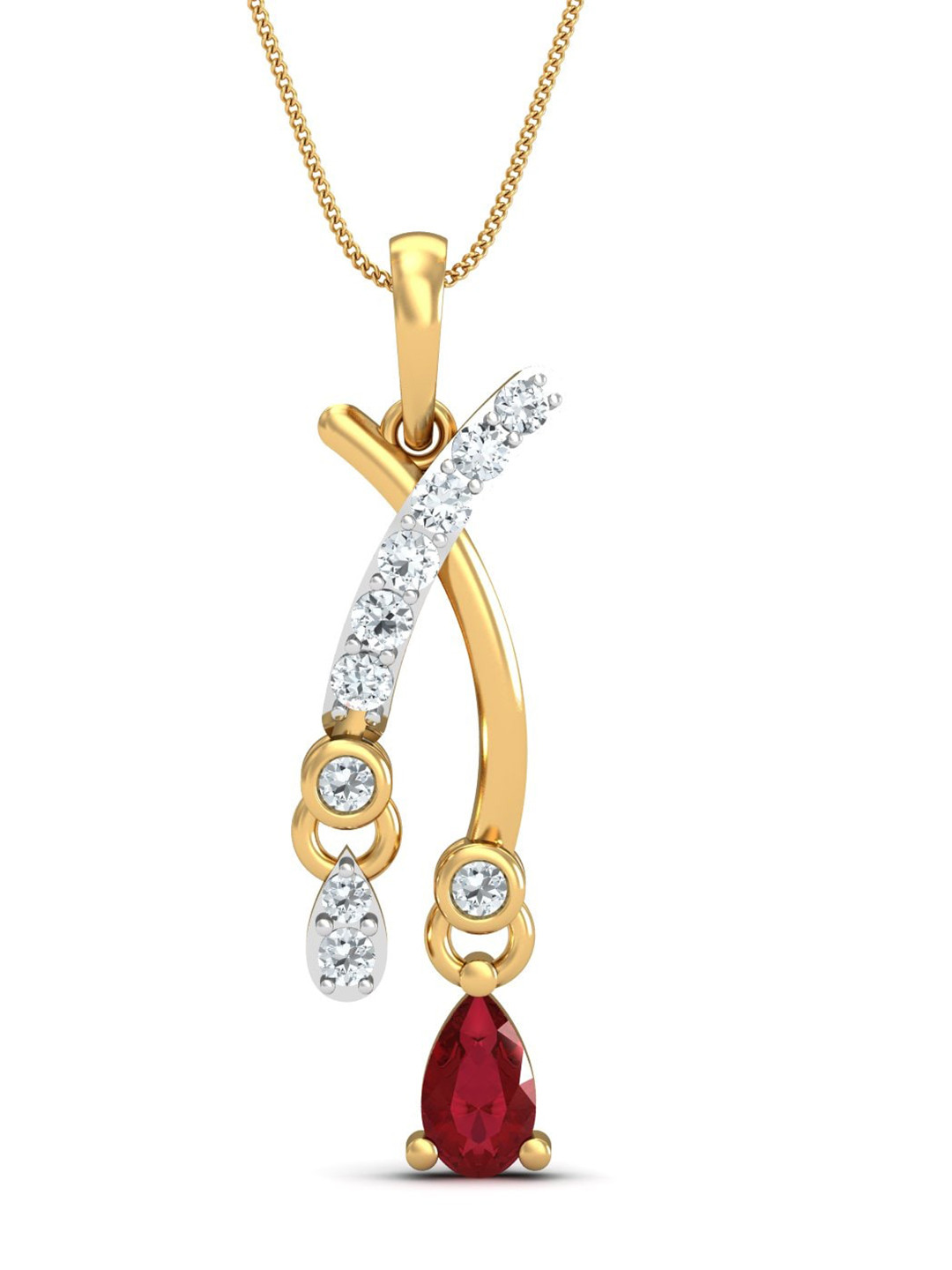 KUBERBOX 18KT Gold Diamond-Studded Se Croiser Ruby Pendant - 1.47 gm
