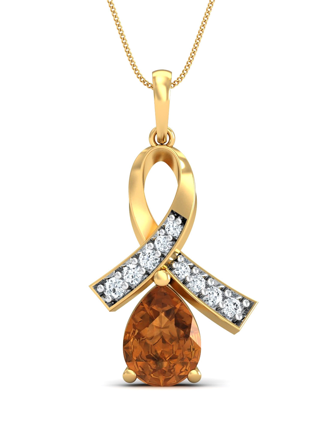 KUBERBOX 18KT Gold Diamond And Citrine-Studded Pendant - 1.84 gm