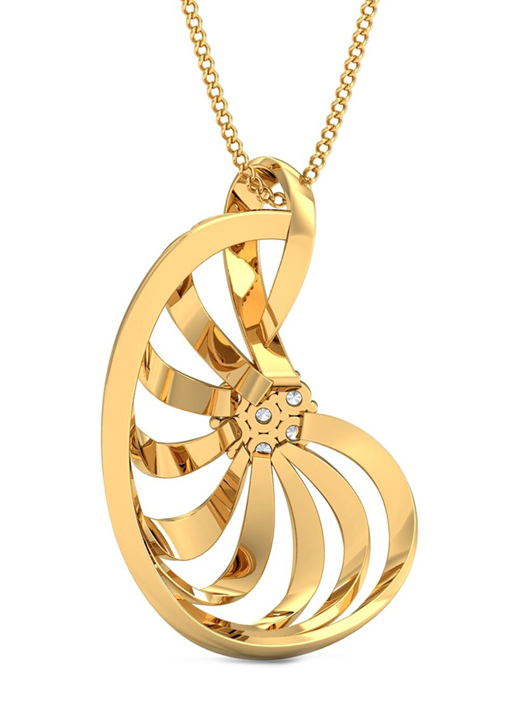 KUBERBOX Coco Winding 18KT Gold Diamond-Studded Pendant-2.31 gm