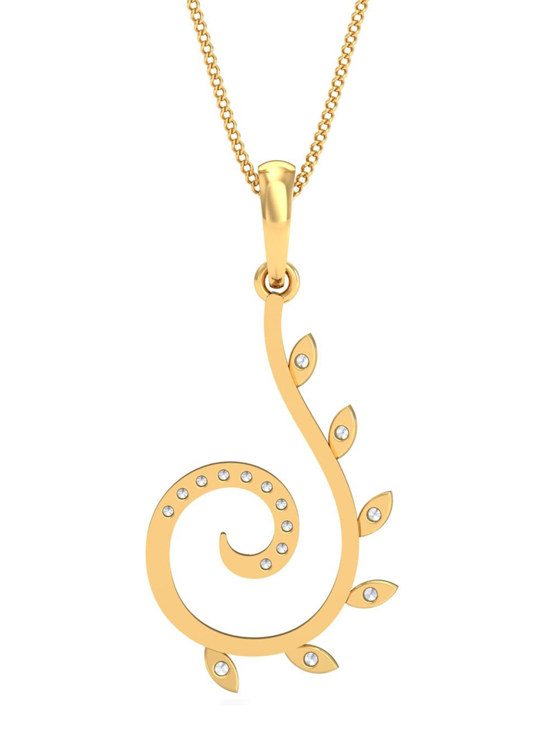 KUBERBOX Glorious Sapling 18KT Gold Diamond-Studded Pendant-1.4 gm
