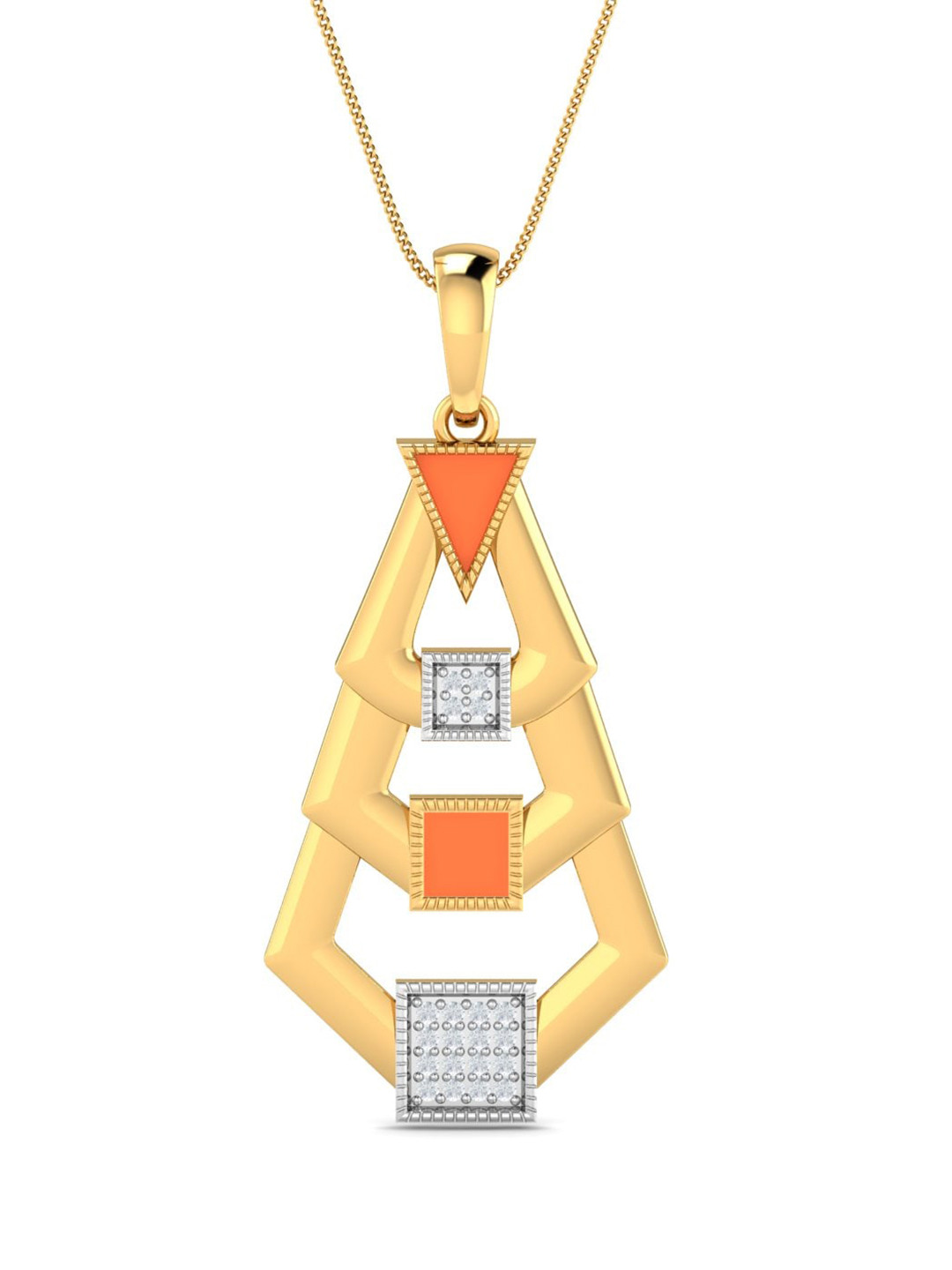KUBERBOX 18KT Gold Diamond Studded Cedar Enamel Pendant- 2.294gm
