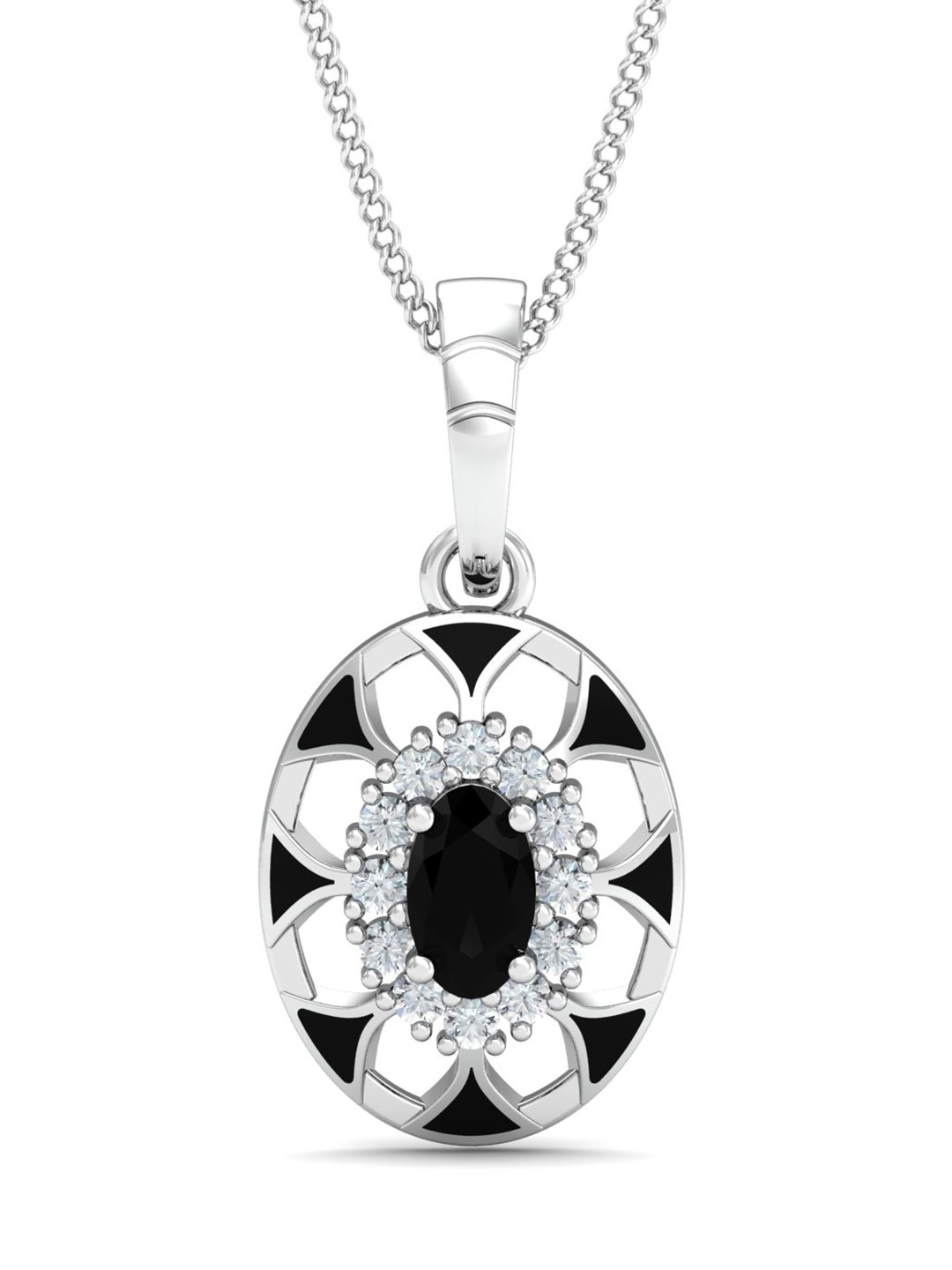 KUBERBOX Adisa Onyx 18 KT White Gold Diamond & Gemstone-Studded Pendant - 1.55gm