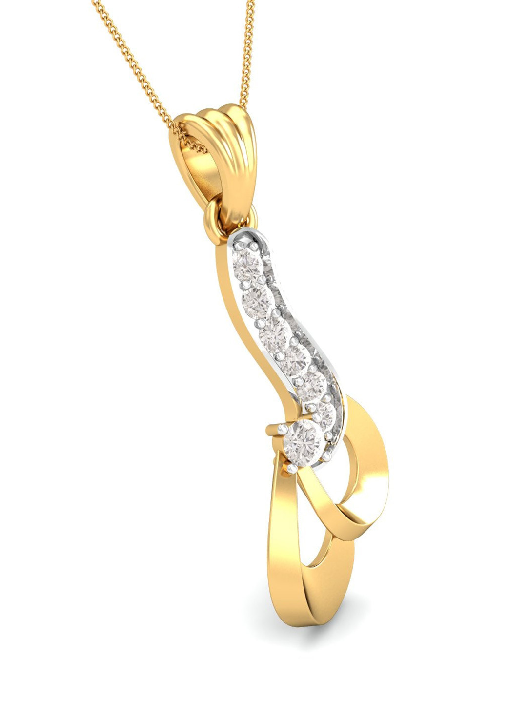 KUBERBOX 18K Gold Diamond-Studded Twisted Simplicity Pendant- 1.6 gm