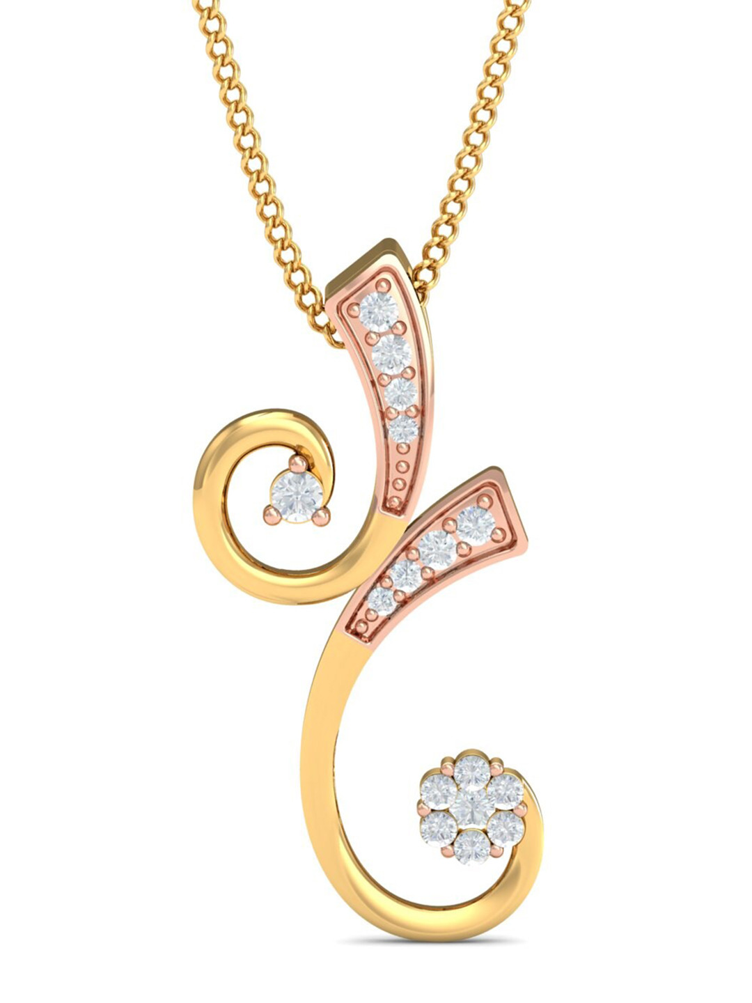 KUBERBOX 18KT Gold Diamond-Studded Layla Dual-Tone Pendant - 0.97 gm