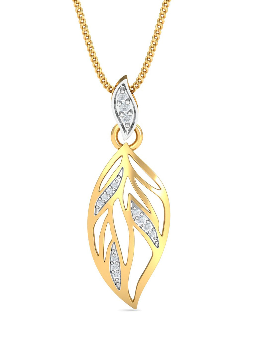 KUBERBOX Leafy-Affair 18KT Gold Diamond-Studded Pendant-1.36gm