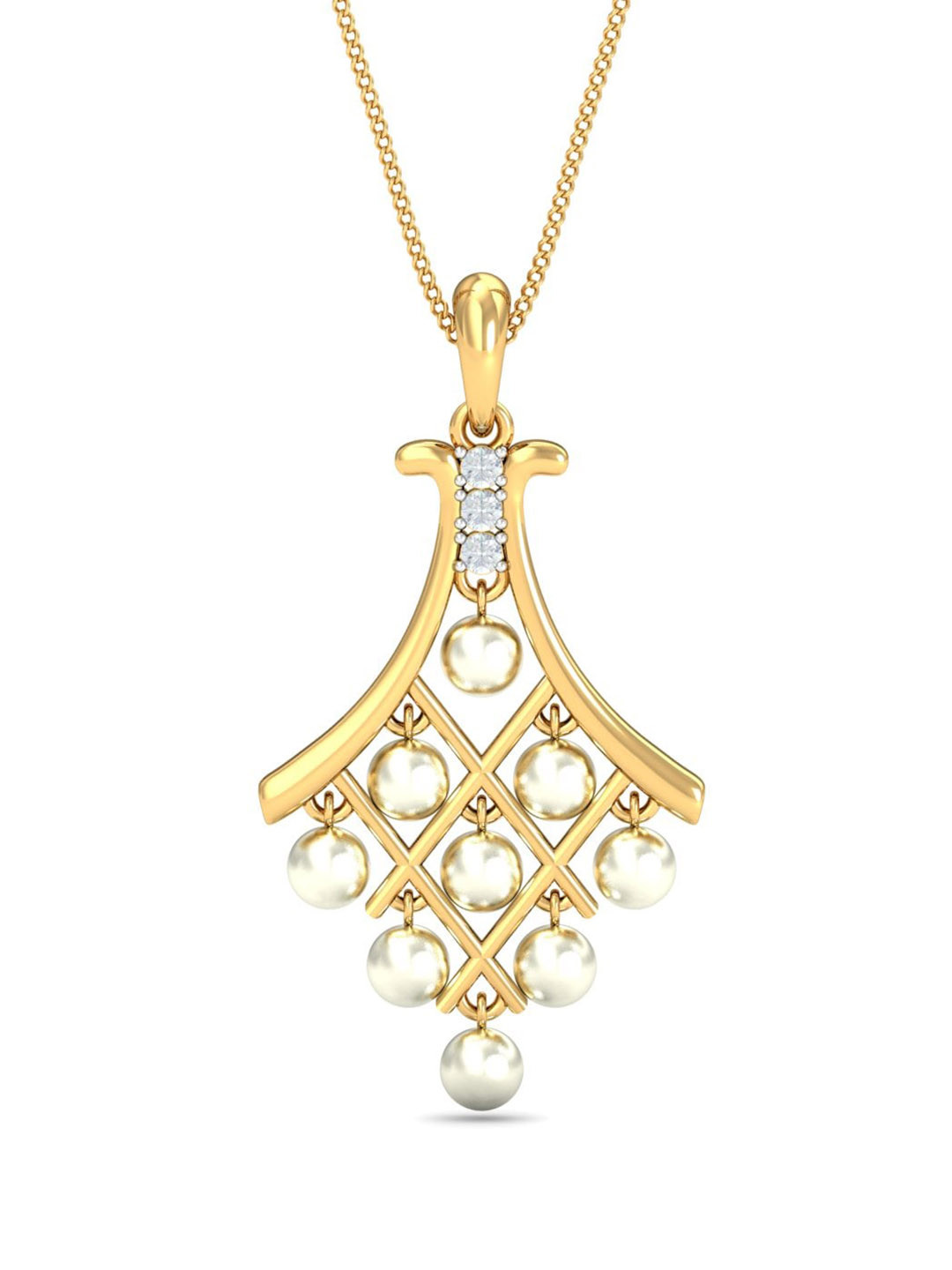 KUBERBOX 18KT Gold Diamond-Studded Pearl Chandelier Pendant 1.96 gm