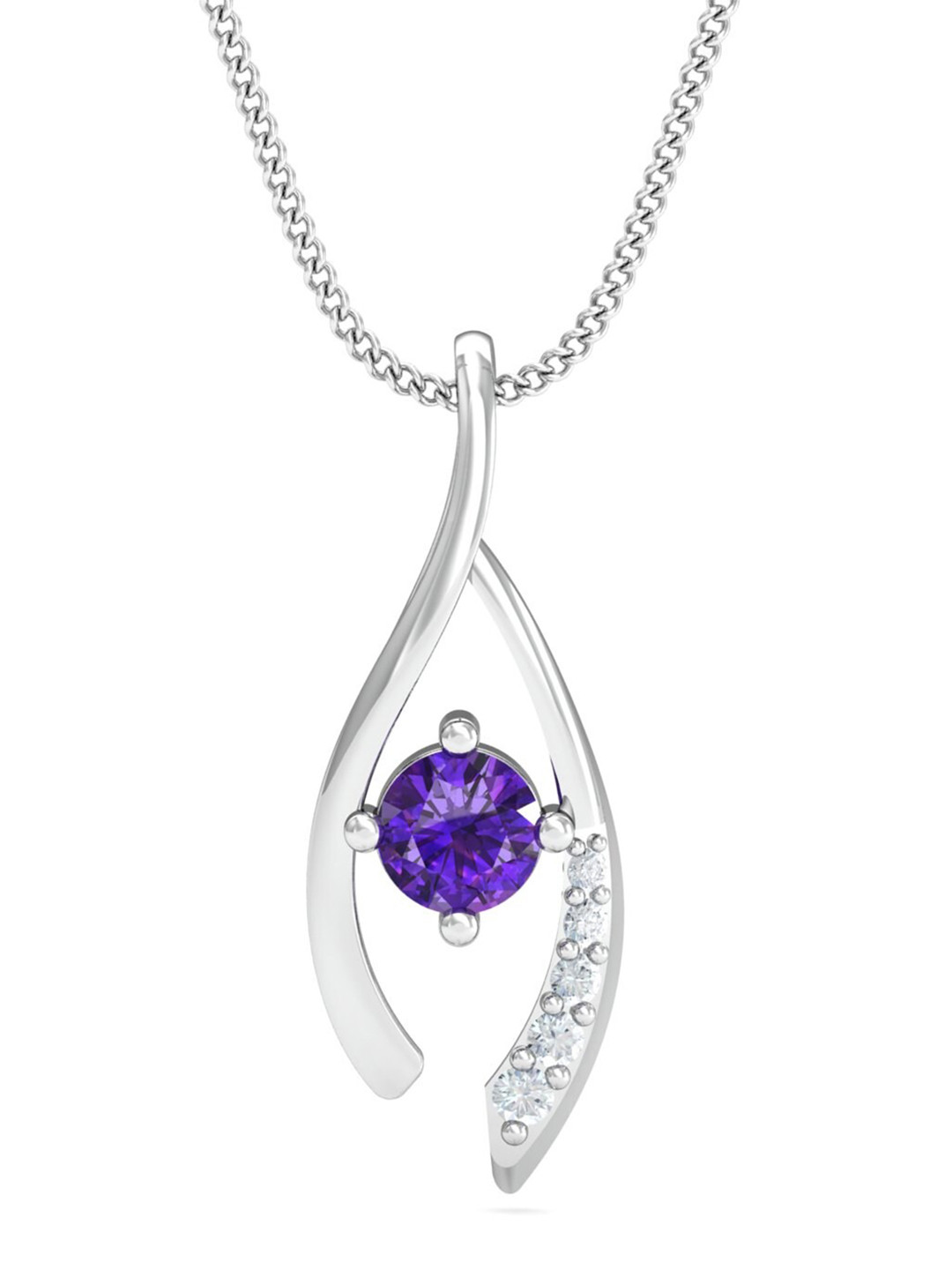 KUBERBOX Mirari Amethyst 18KT White Gold Diamond-Studded Pendant- 0.9 gm