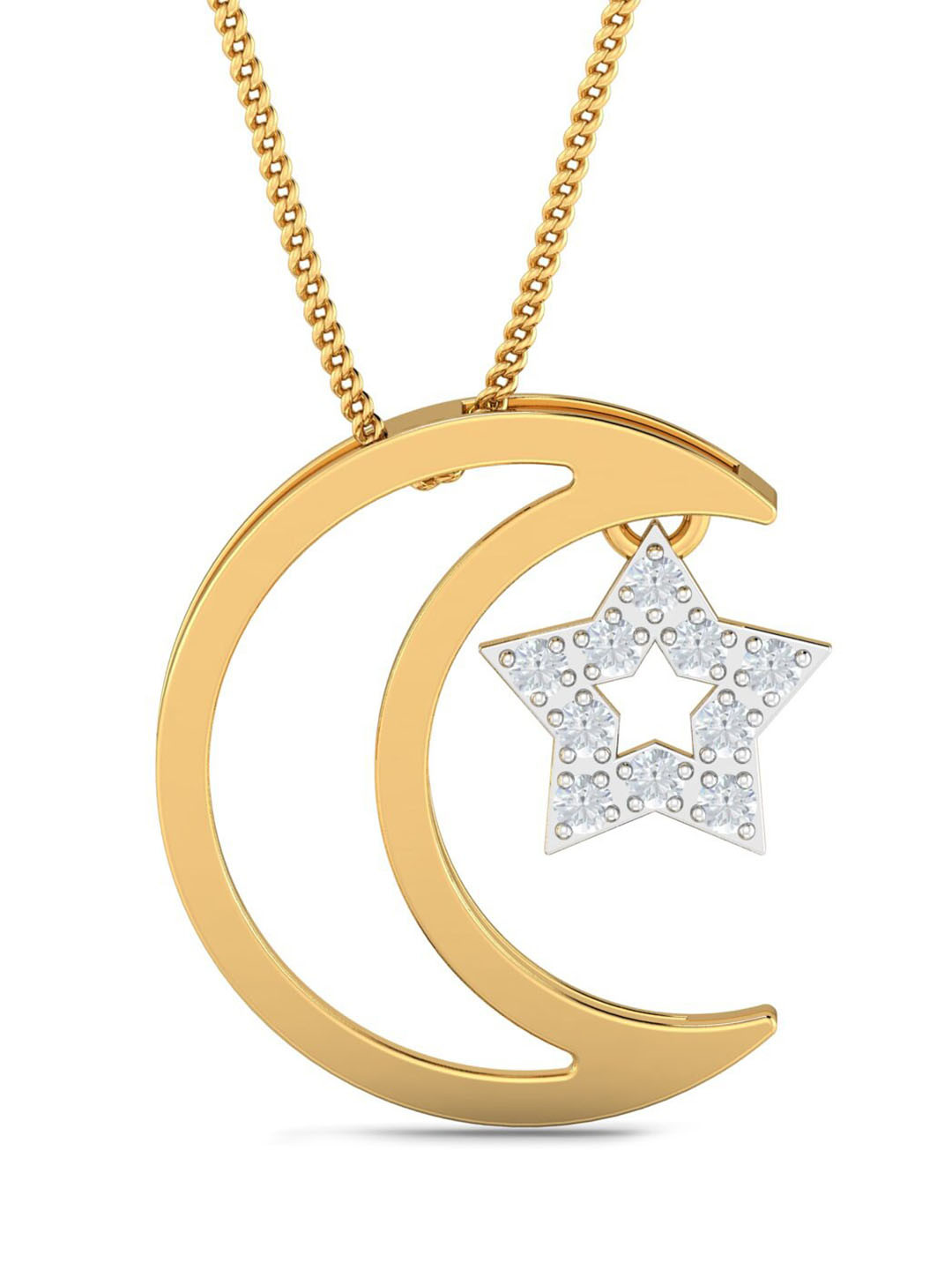KUBERBOX Moon & Star 18KT Gold Diamonds -Studded Pendant-1.65 gm