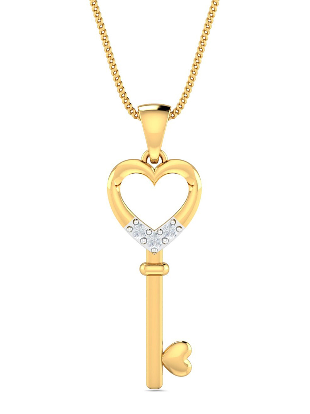 KUBERBOX Heart & Key 18KT Gold Diamond Studded Pendant -1.45 gm
