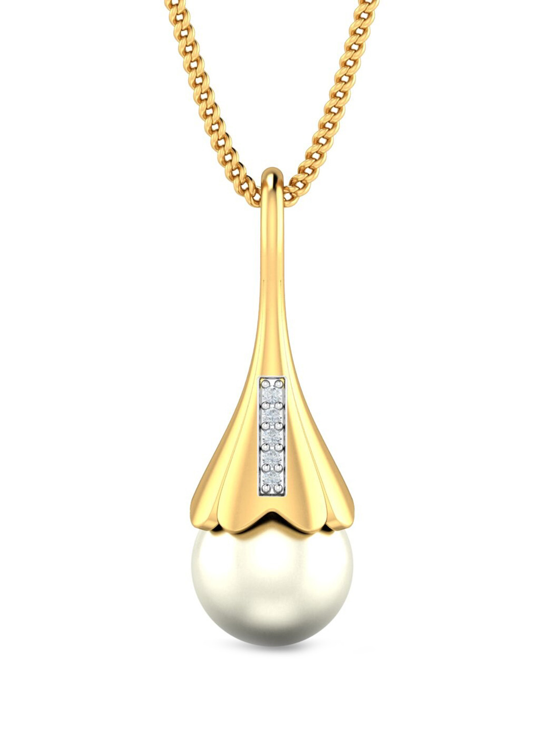 KUBERBOX 18KT Gold Diamond-Studded Nilofer Pearl Pendant - 1.11 gm