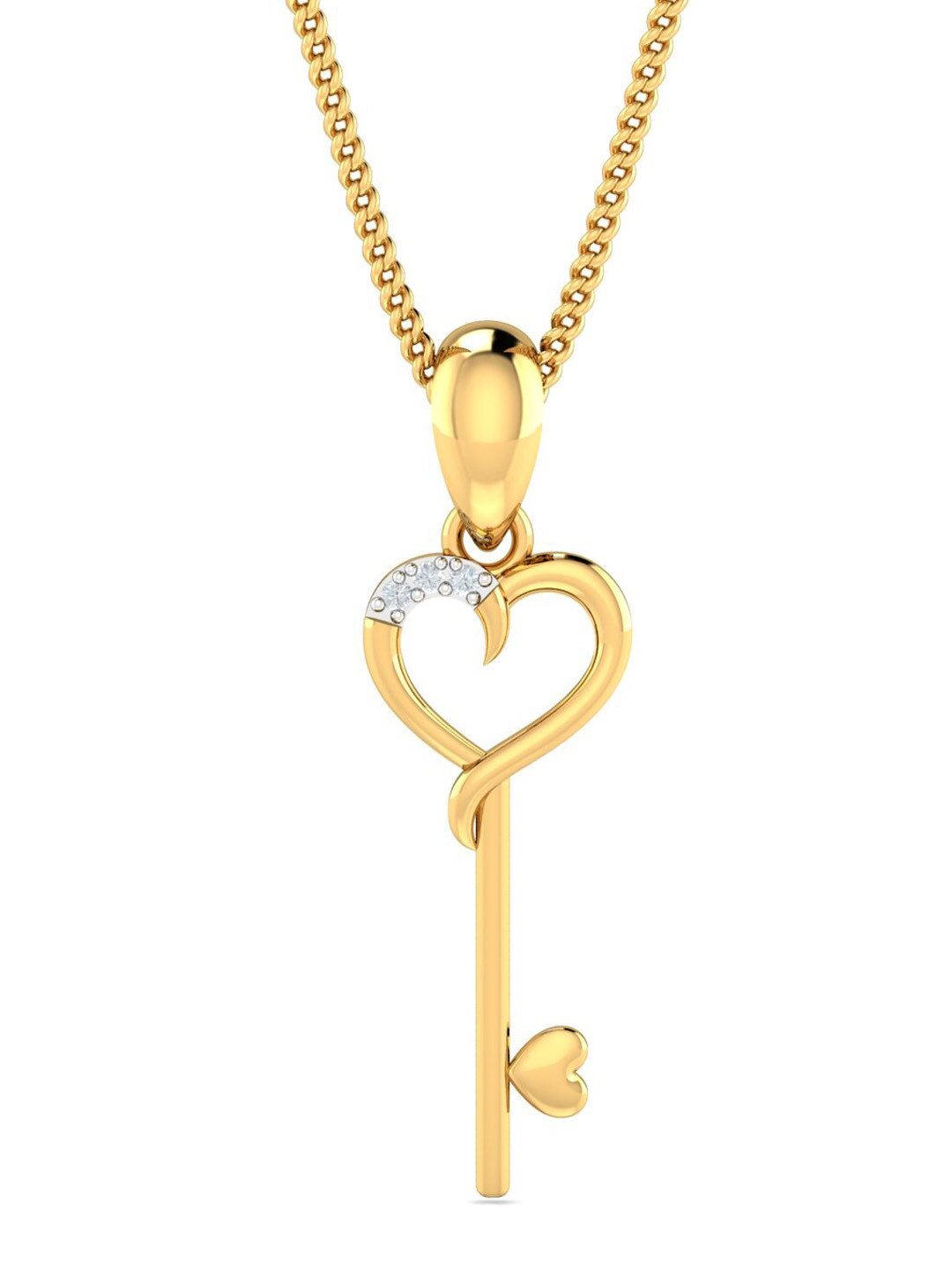 KUBERBOX 18KT Gold Diamond-Studded Key & Heart Pendant- 0.62 gm