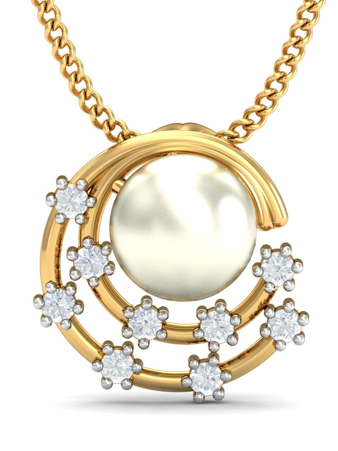 KUBERBOX 18K Gold Allunare Pearl Diamond-Studded Pendant -0.78 gm