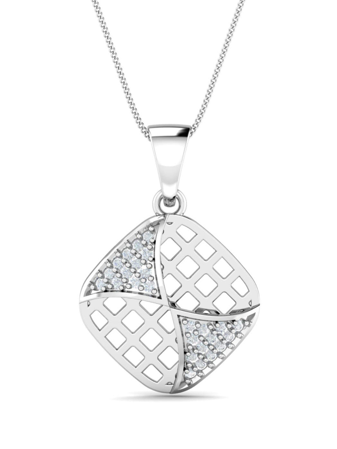 KUBERBOX Elle Filigree 18KT White Gold Diamond Studded Pendant-1.09gm