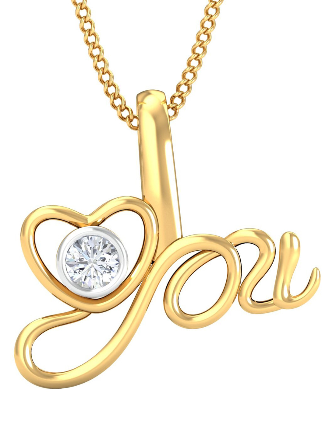 KUBERBOX I Love You 18KT Yellow Gold Diamond-Studded Pendant 1.19 g