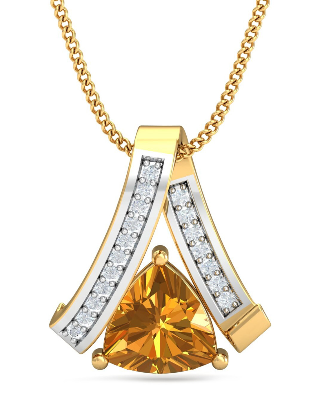 KUBERBOX Radiant Citrine Stone 18KT Gold Diamond-Studded Pendant -1.26gm