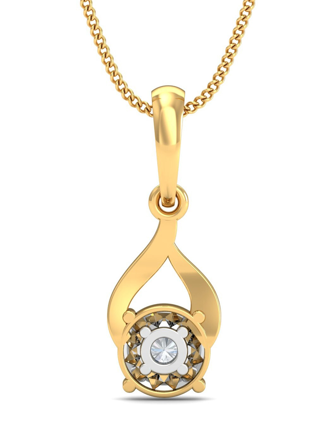 KUBERBOX Ravishing Illusion Solitaire 18KT Gold Diamonds-Studded Pendant -1.04gm