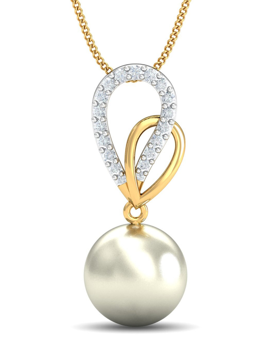 KUBERBOX 18KT Gold Diamond-Studded Pearl of Love Pendant- 1.14 gm