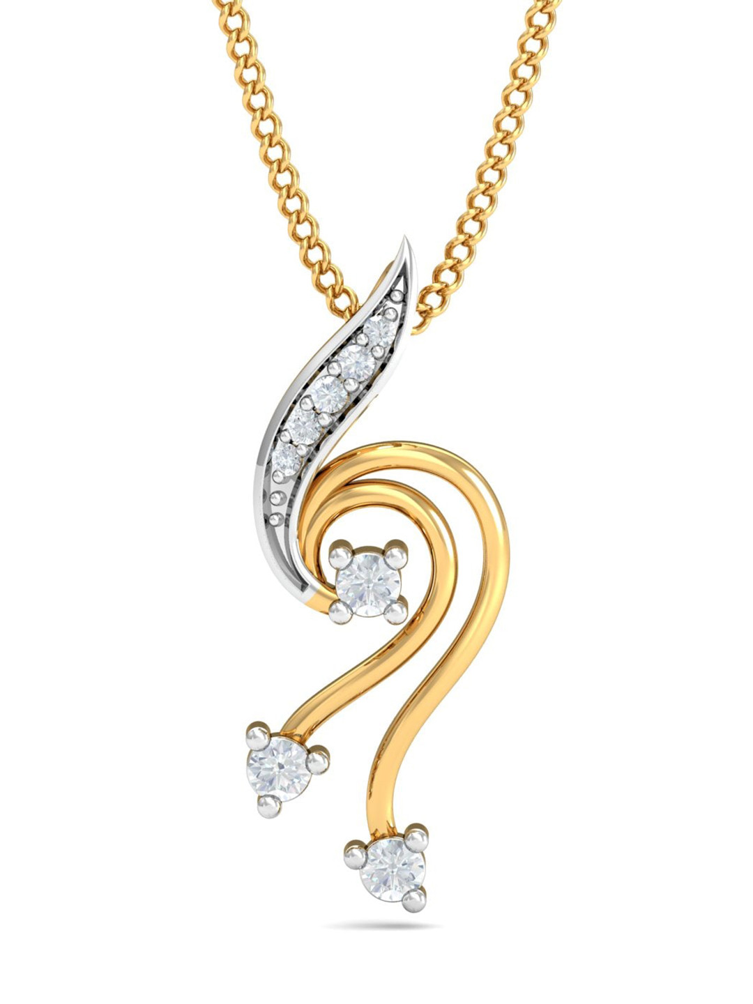 KUBERBOX Marvellously Curvy 18KT Gold Diamond-Studded Pendant-0.63gm