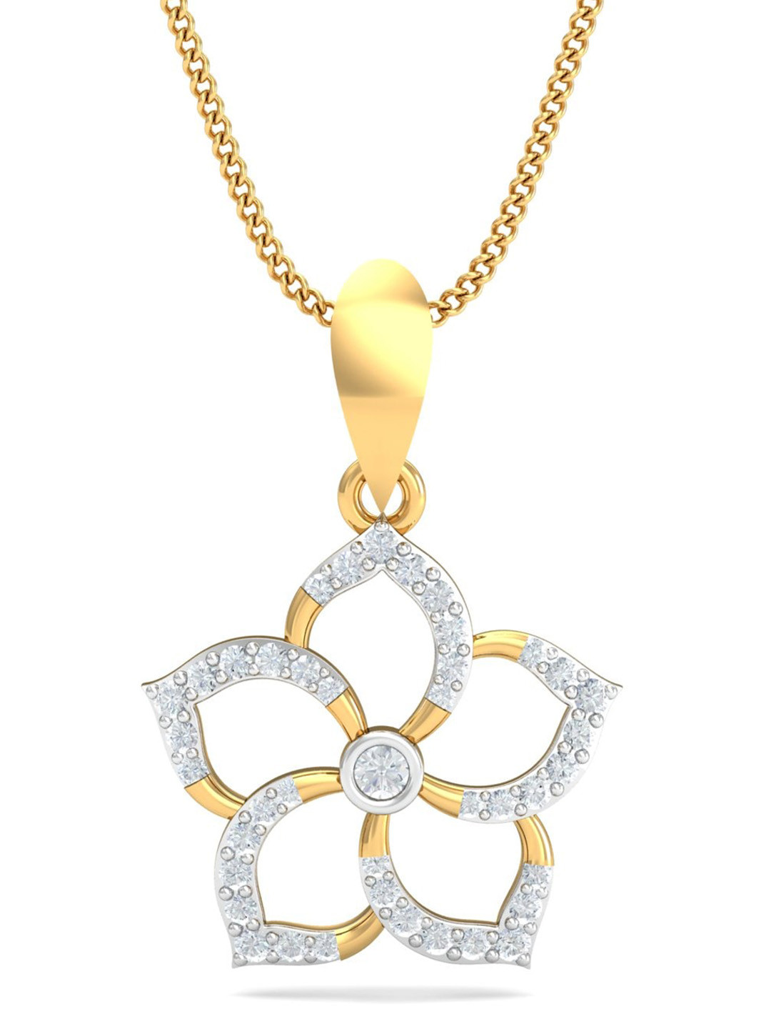 KUBERBOX Savvy 18KT Gold Diamond-Studded Floral Pendant 1.08g
