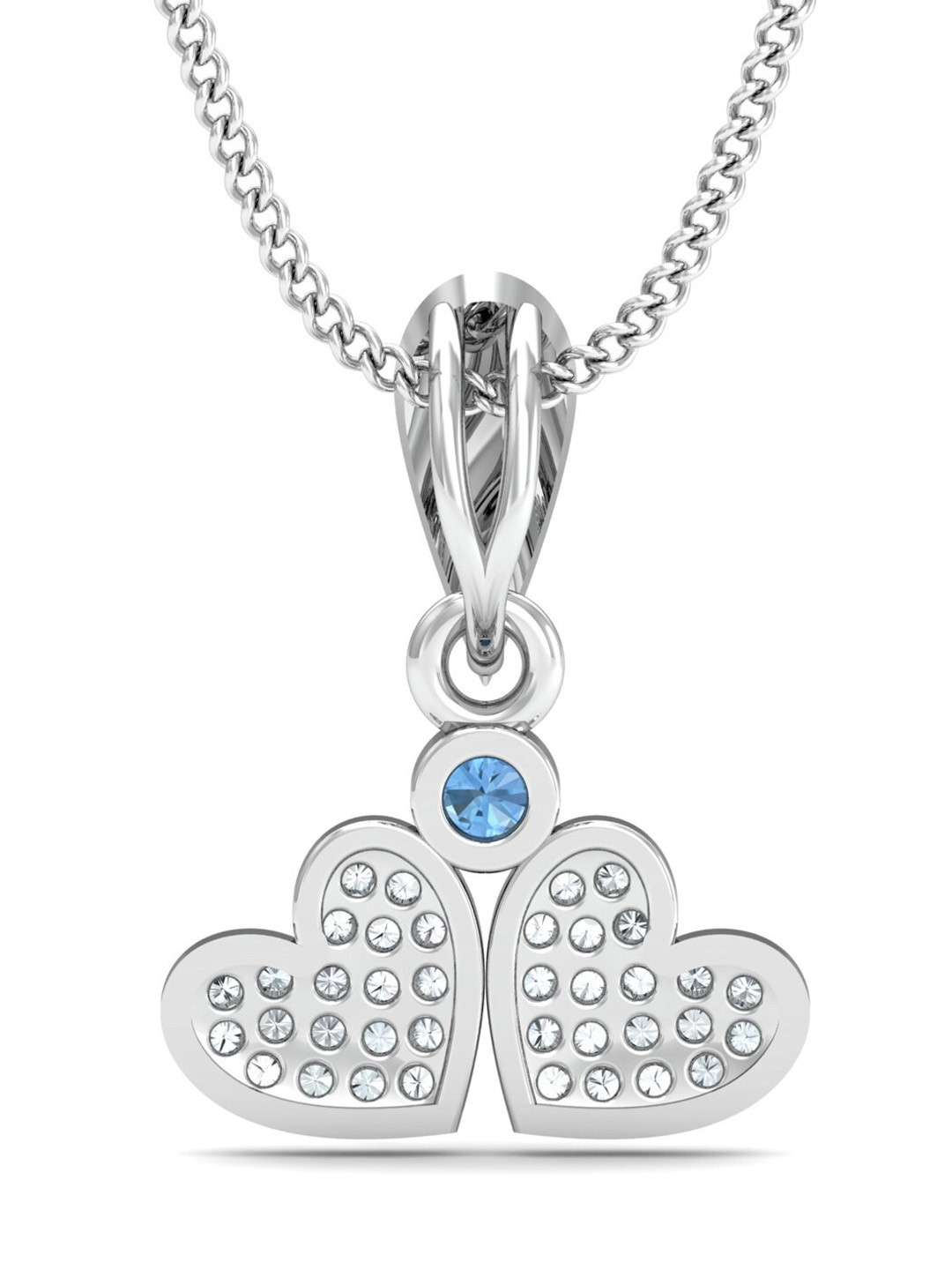 KUBERBOX Aqua Twin Hearts 18KT White Gold Diamond Studded Pendant 0.72 gm
