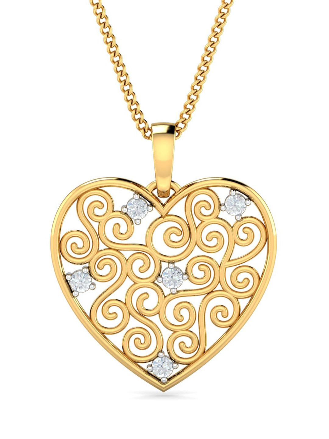 KUBERBOX Eliana Heart Filigree 18KT Gold Diamond-Studded Pendant - 1.56 gm
