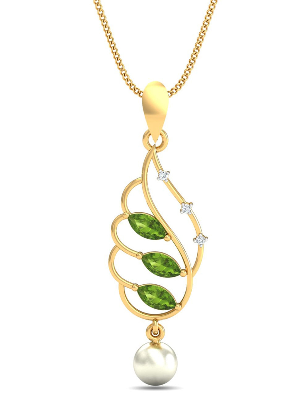 KUBERBOX Traditional 18KT Gold Diamond-Studded Peridot Pendant-1.49g