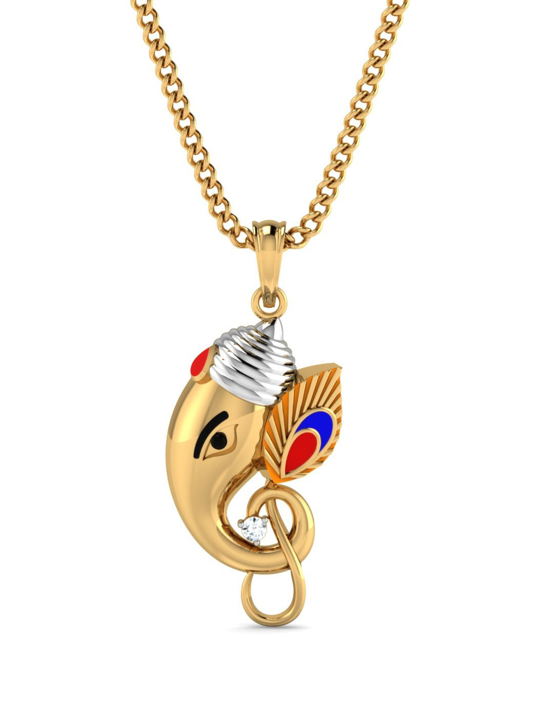 KUBERBOX Vakratunda 18KT Gold Diamond-Studded Pendant - 2.32 gm