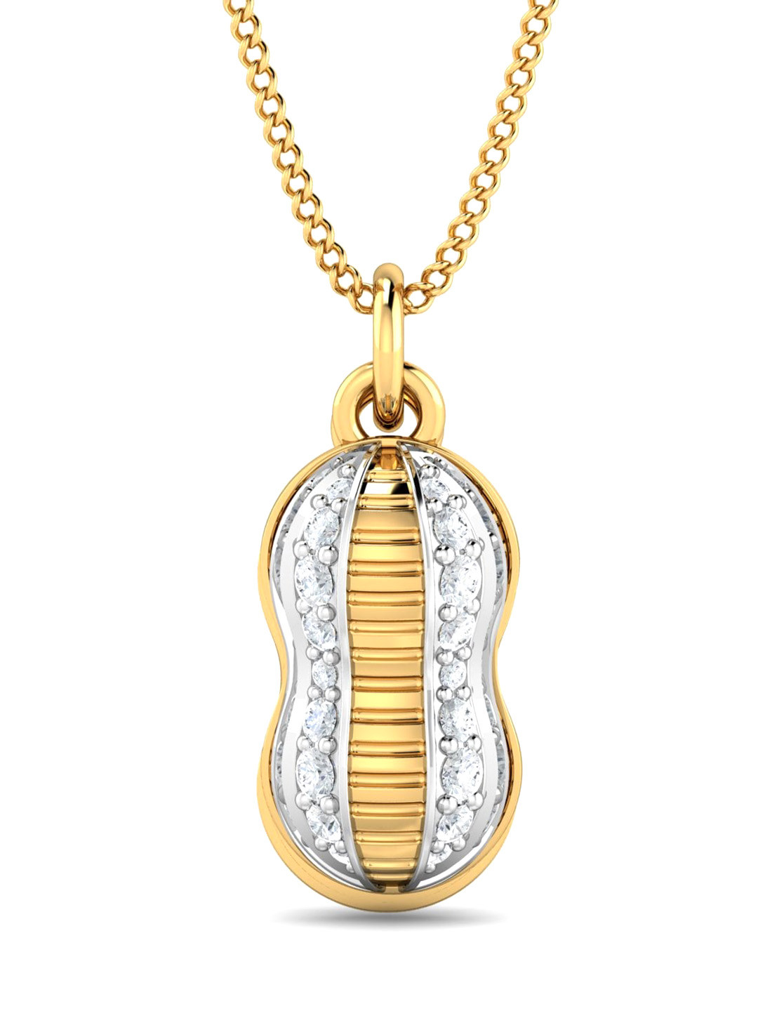 KUBERBOX Peanut 18KT Gold Diamond-Studded Pearl Pendant - 2.22gm
