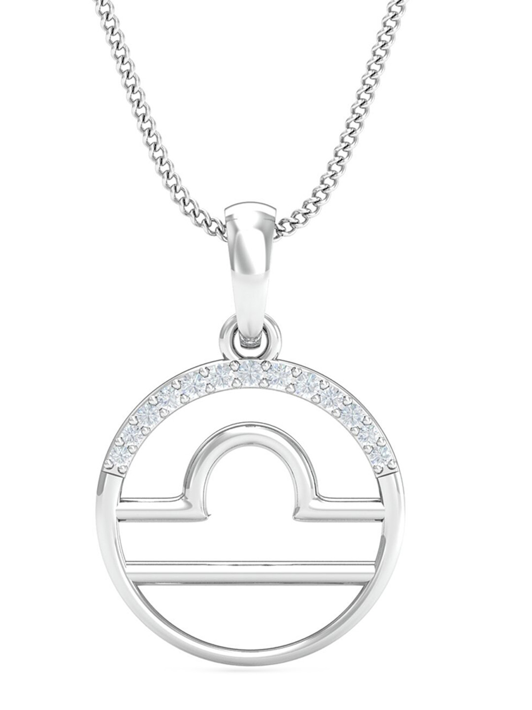 KUBERBOX Libra Zodiac 18KT White Gold Diamond Studded Pendant-0.81gm