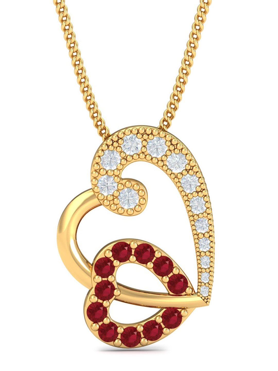 KUBERBOX 18KT Gold Diamond-Studded Elle Ruby Heart Pendant-1.53gm