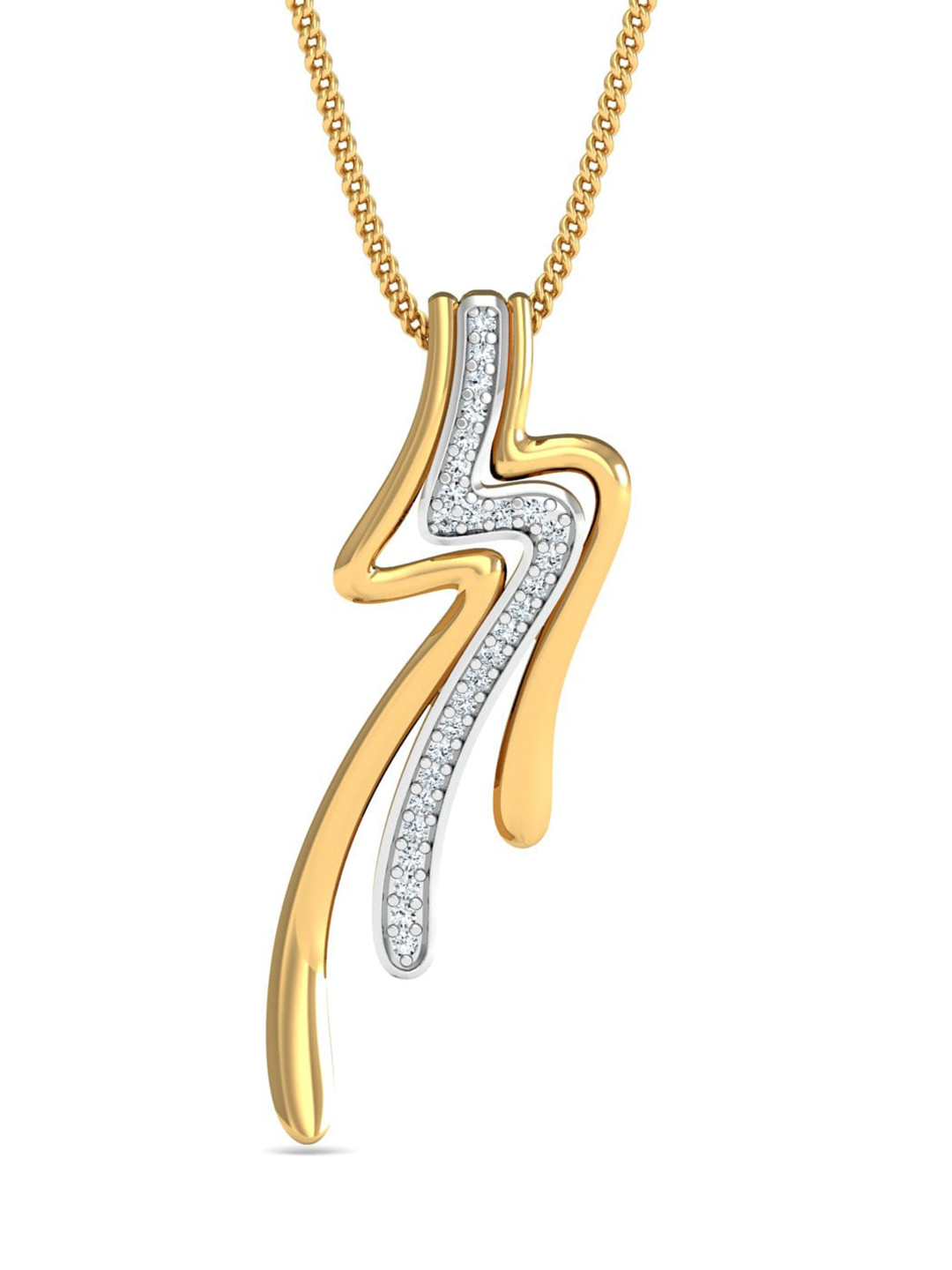 KUBERBOX Drifty Lines 18KT Gold Diamond-Studded Pendant- 1.53 gm