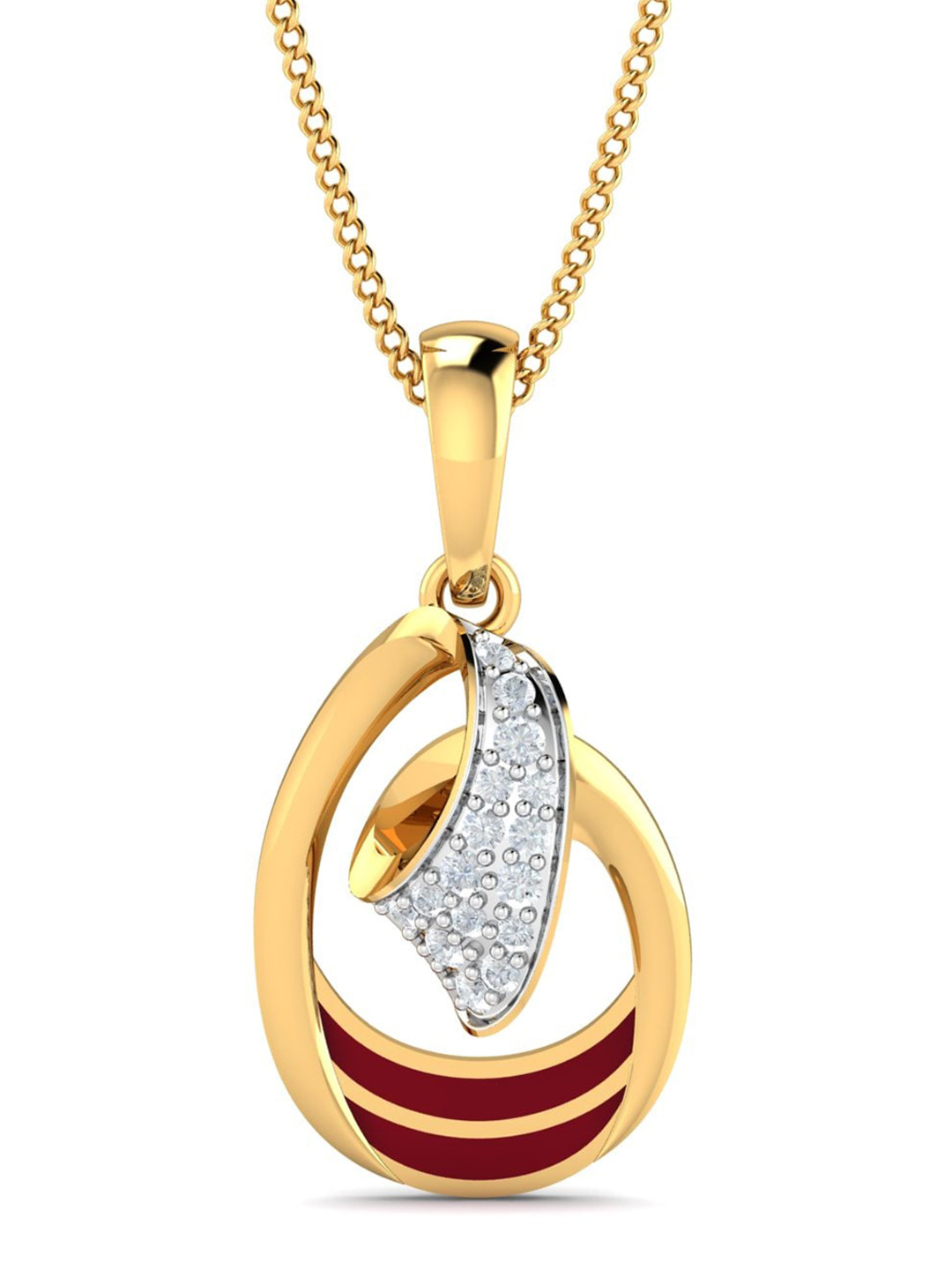 KUBERBOX Fiesta 18KT Gold Diamond-Studded Enamel Pendant-1.2gm