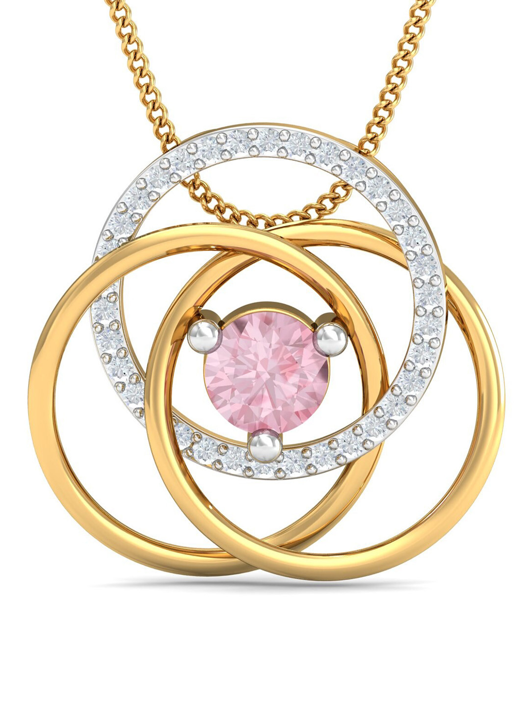 KUBERBOX Multi-Ring Fancy 18KT Gold Diamond Quartz Studded Pendant-  1.67gm