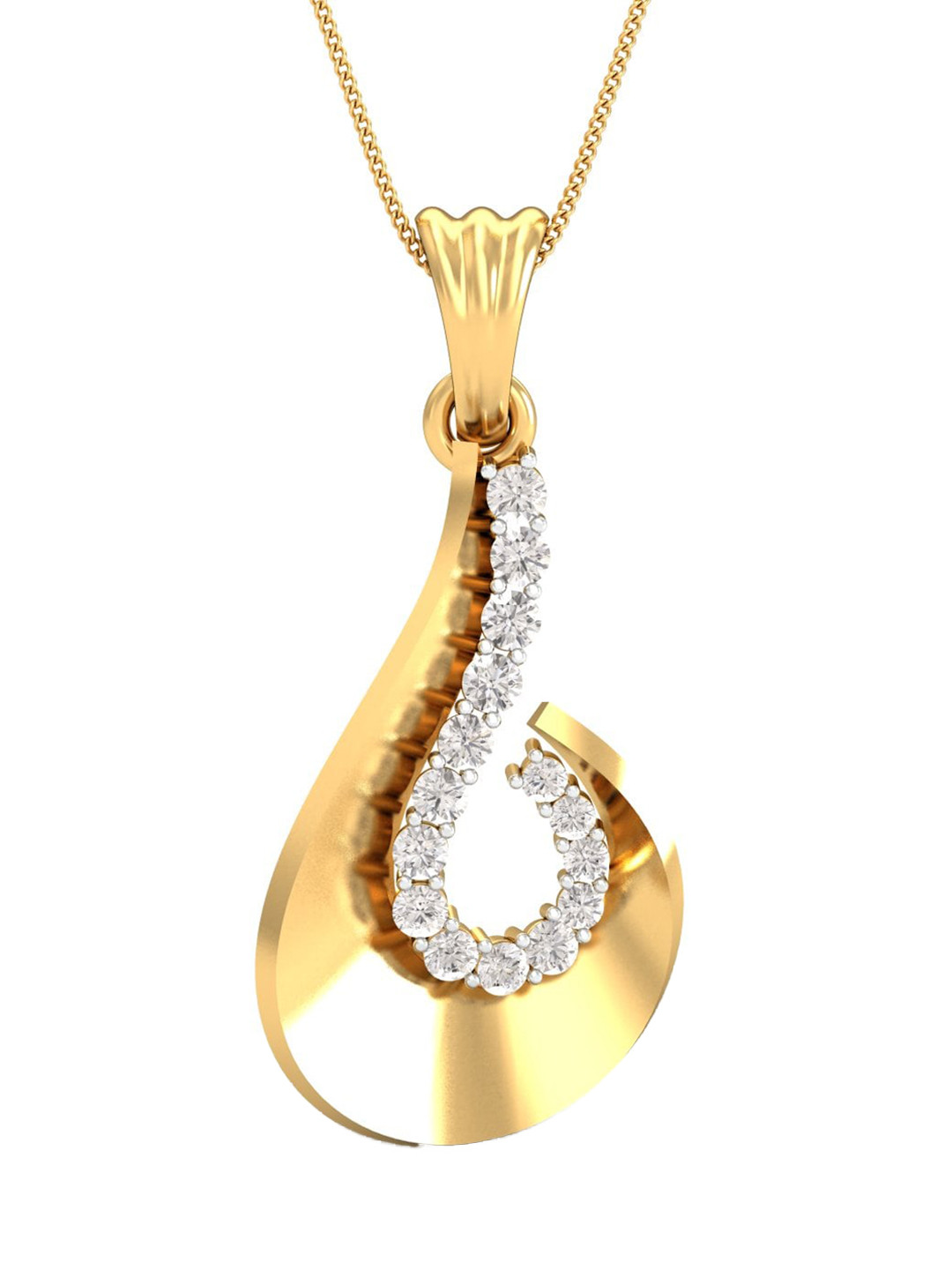 KUBERBOX Radiant Glow 18KT Gold Diamond Studded Pendant-1.8gm