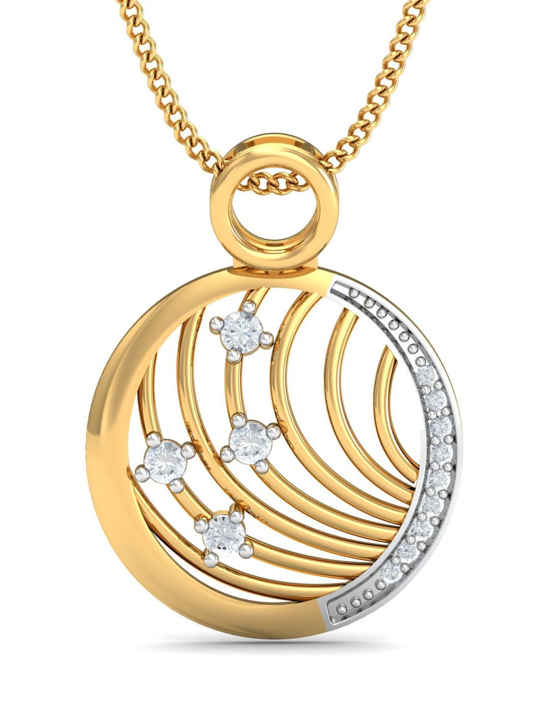 KUBERBOX Ana Circle 18KT Gold Diamond-Studded Pendant -1.23gm