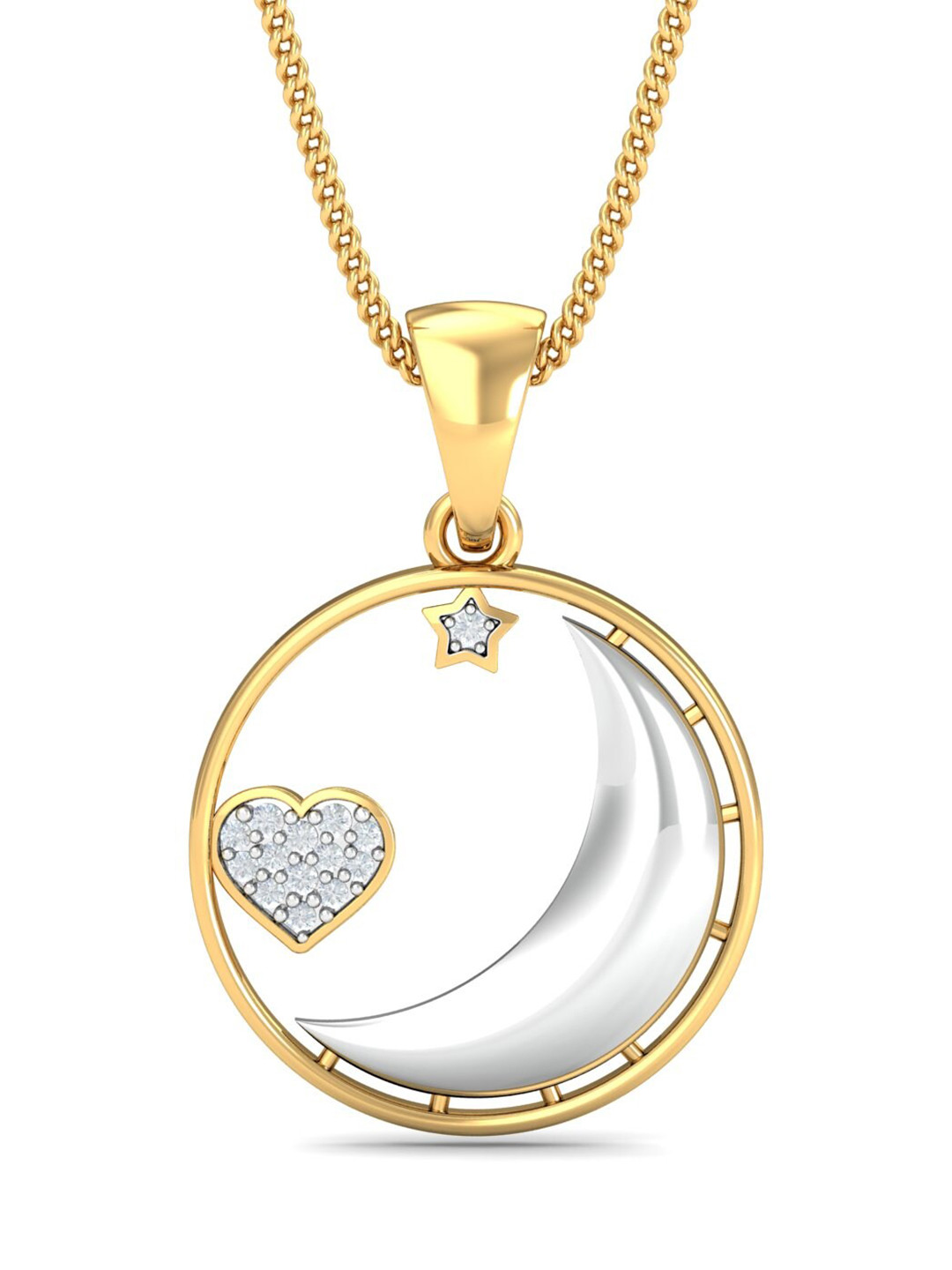 KUBERBOX Sun&Moon Proposal 18KT Gold Diamond-Studded Pendant -1.4 gm
