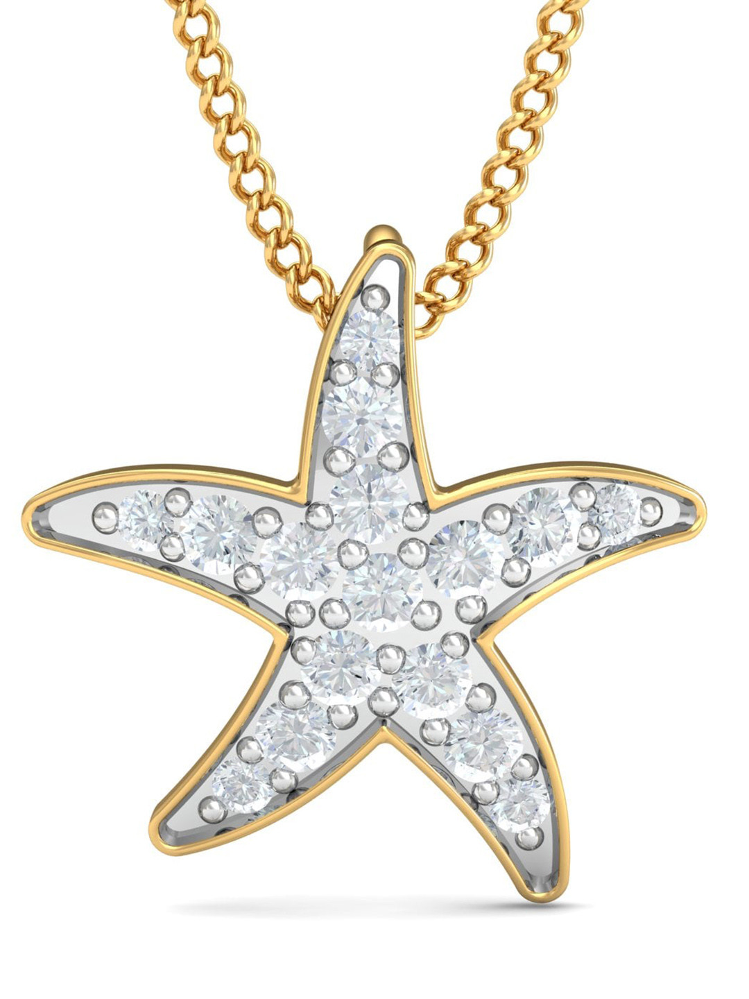 KUBERBOX Glowing Star Fish 18K Glowing Star Fish Pendant Diamond-0.5 gm