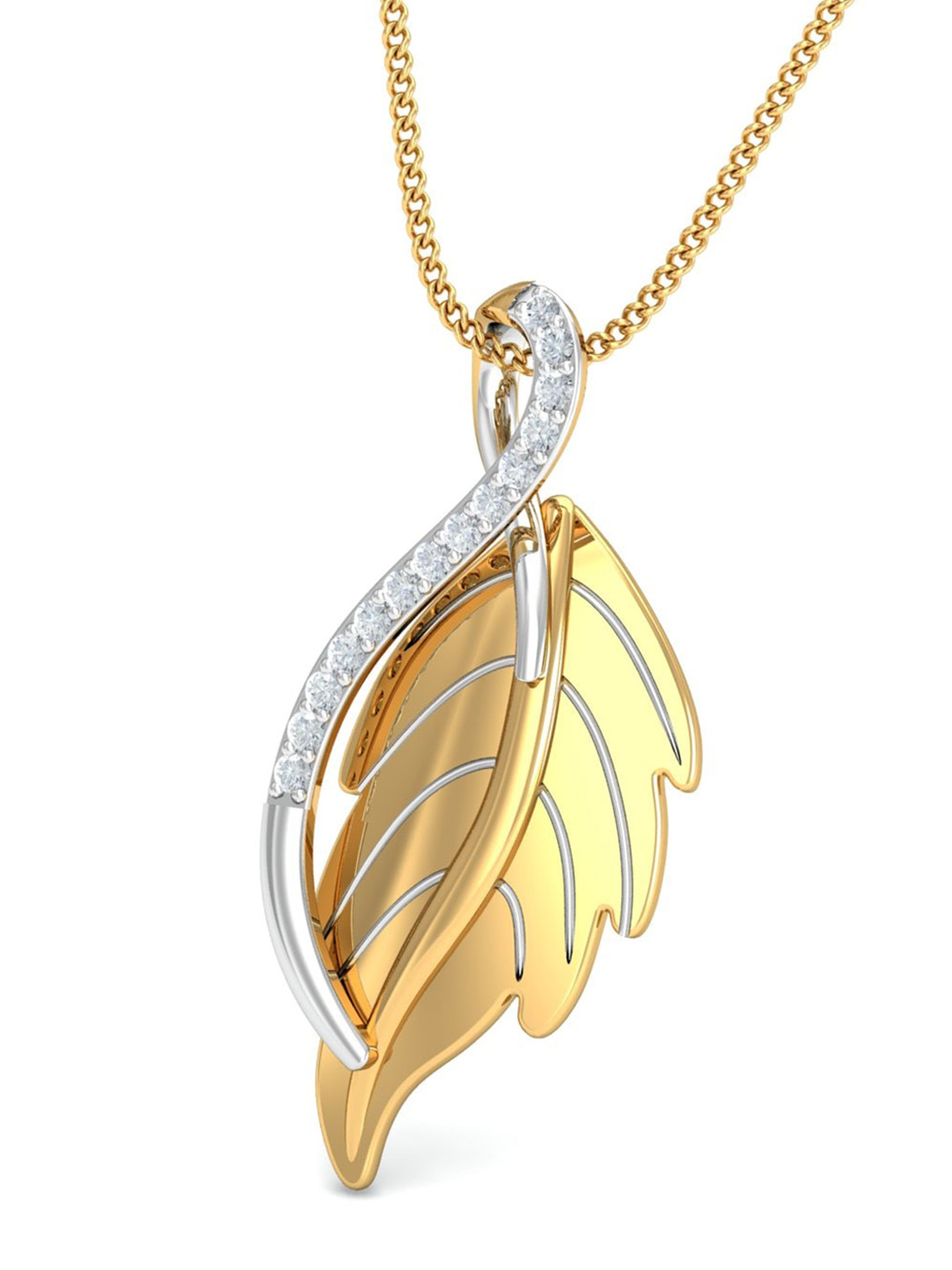 KUBERBOX Leafo 18K Yellow Gold Diamond -Studded Pendant- 2.02 gm