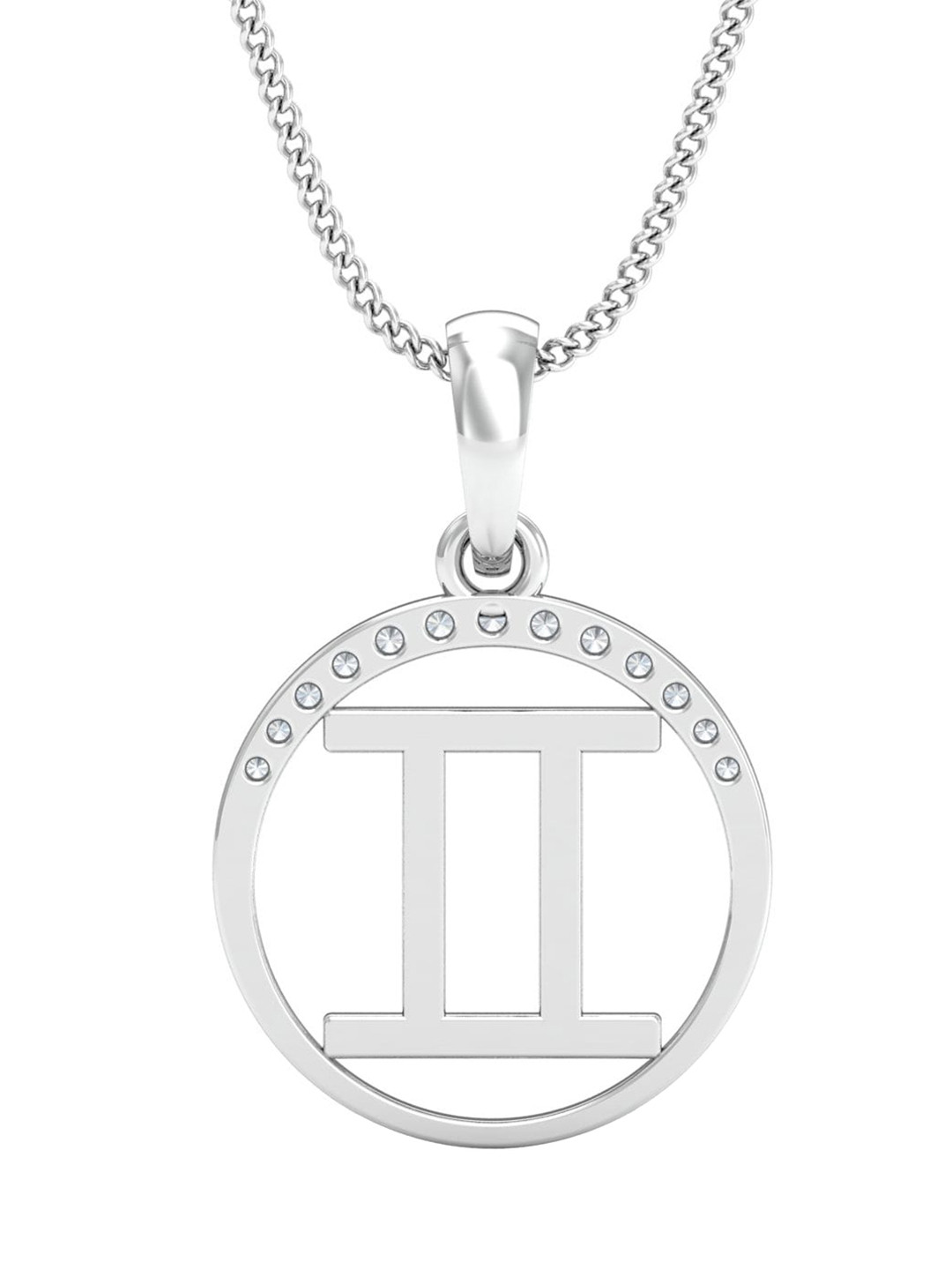 KUBERBOX Gemini Zodiac 18KT White Gold Diamond-Studded Pendant -0.9gm