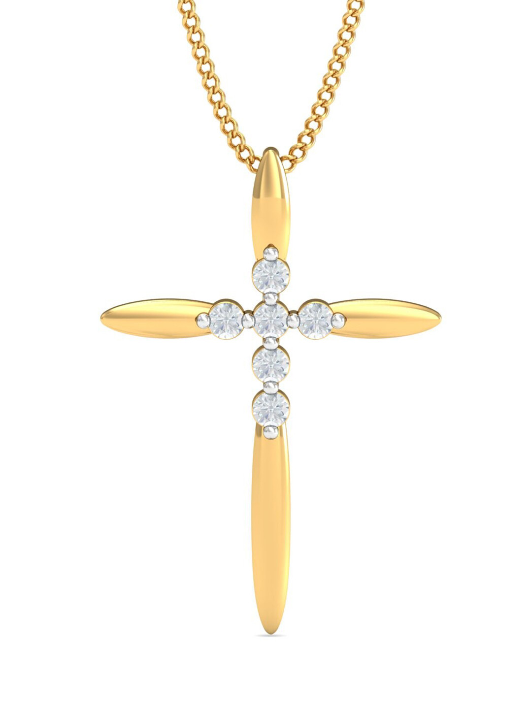 KUBERBOX Chrissie Cross 18KT Gold Diamonds-Studded Pendant-0.66gm